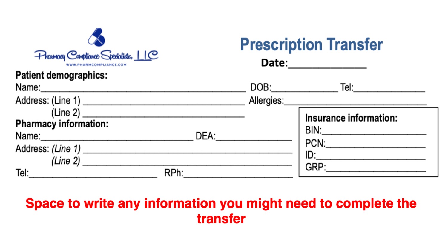 Prescription Transfer Form RxMarketplace